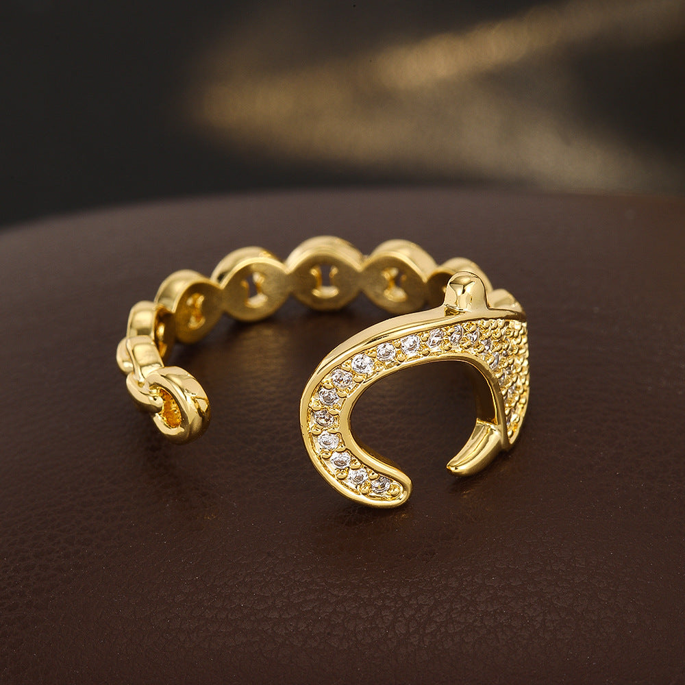 Wholesale Gold Tone Adjustable Open Ring With Zircon Heart Minimalist Korean Style Jewelry Everyday Gift Fashion Accessory