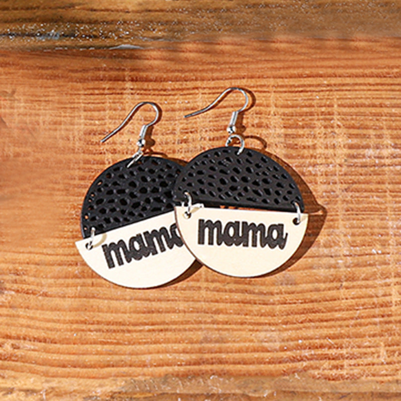 Wholesale Retro Letter Wood Mother's Day Round Ear Drop Earrings
