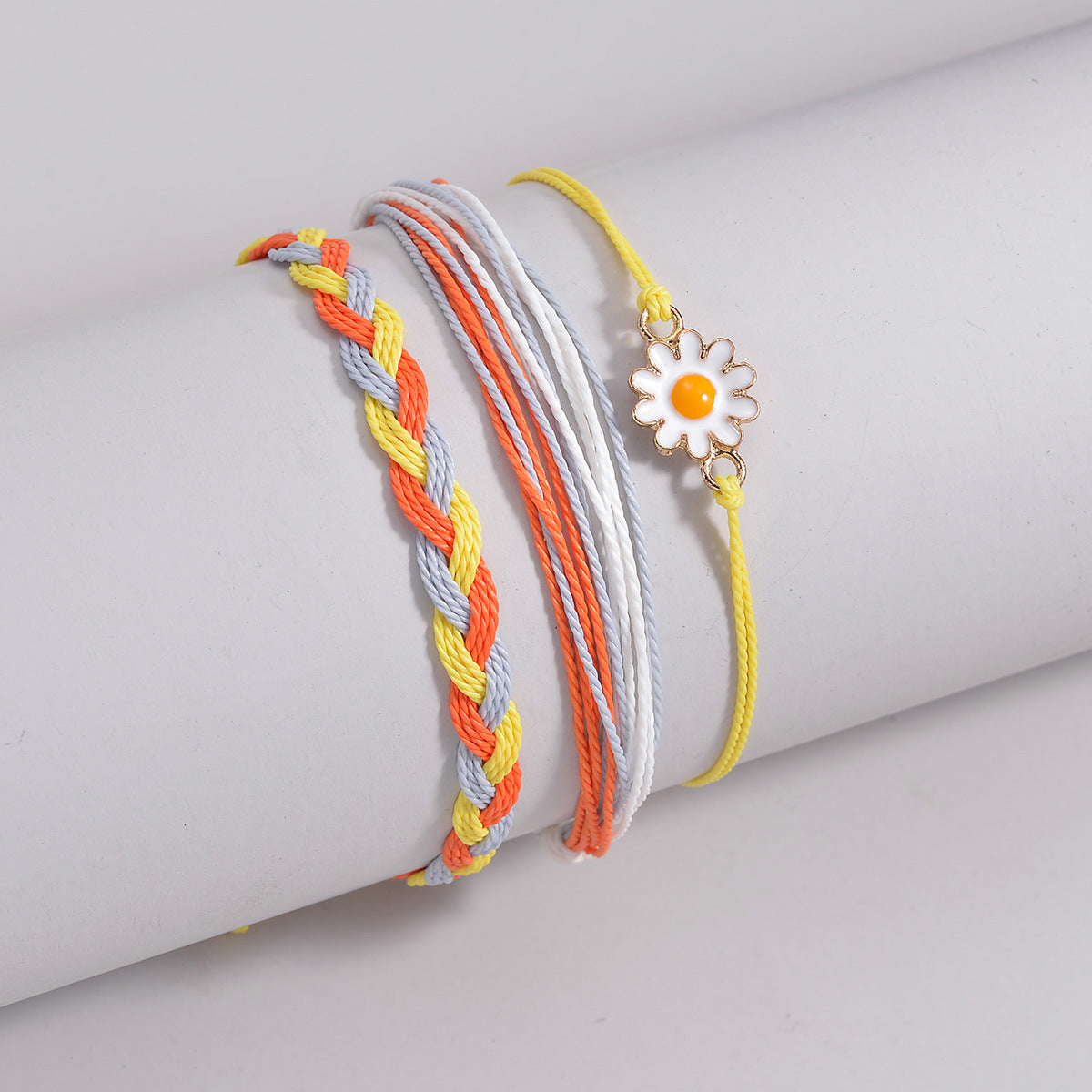 Wholesale  alloy sunflower color rope woven adjustable three-layer women's anklet