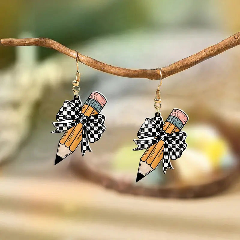 Wholesale Back to School Season Bow Pencil 2D Acrylic Earrings