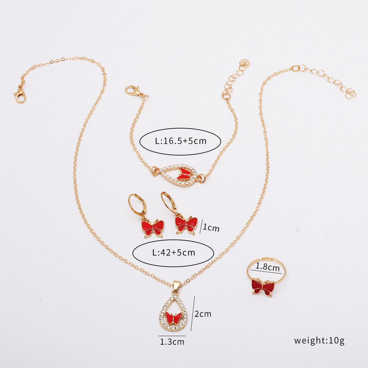 Wholesale butterfly set oil drop diamond casual bracelet ring necklace earrings  jewelry