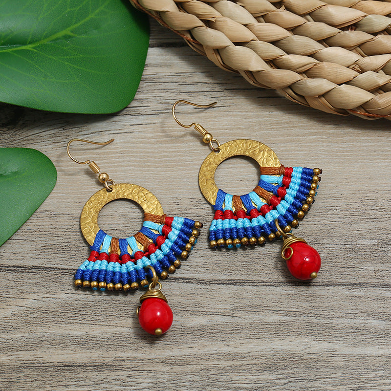Wholesale Boho Ethnic Style Earrings Hand Braided Vintage Earrings Bohemian ACC-ES-Luox001