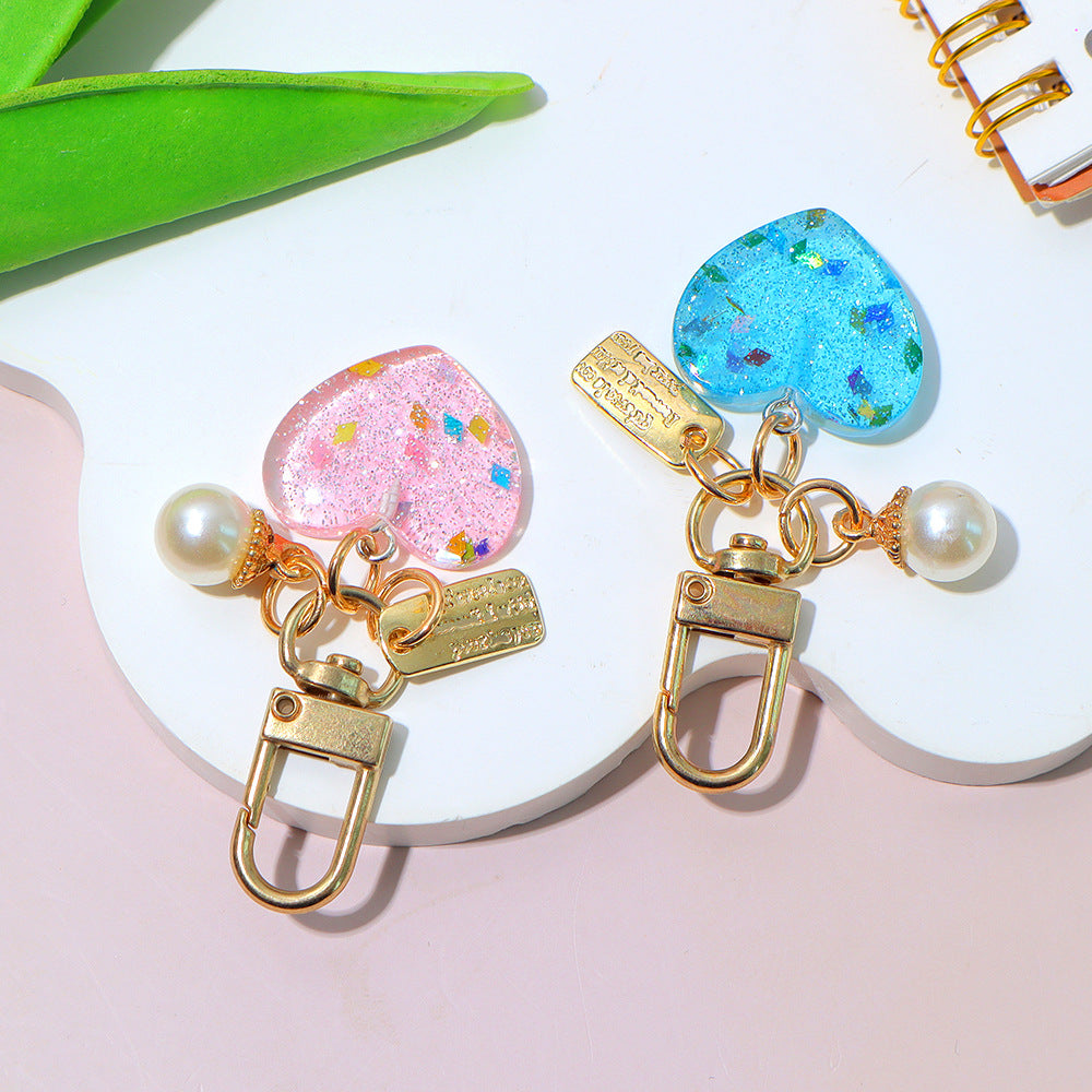 Wholesale Acrylic Pearl Heart Keychain Pendant - Trendy Bag Decoration and Earphone Case Accessory