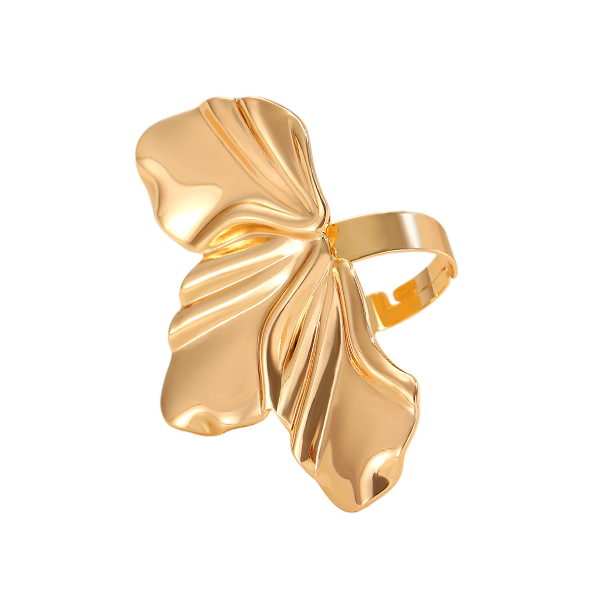 Anello irregolare da donna con linee geometriche in metallo con fiori e foglie all'ingrosso