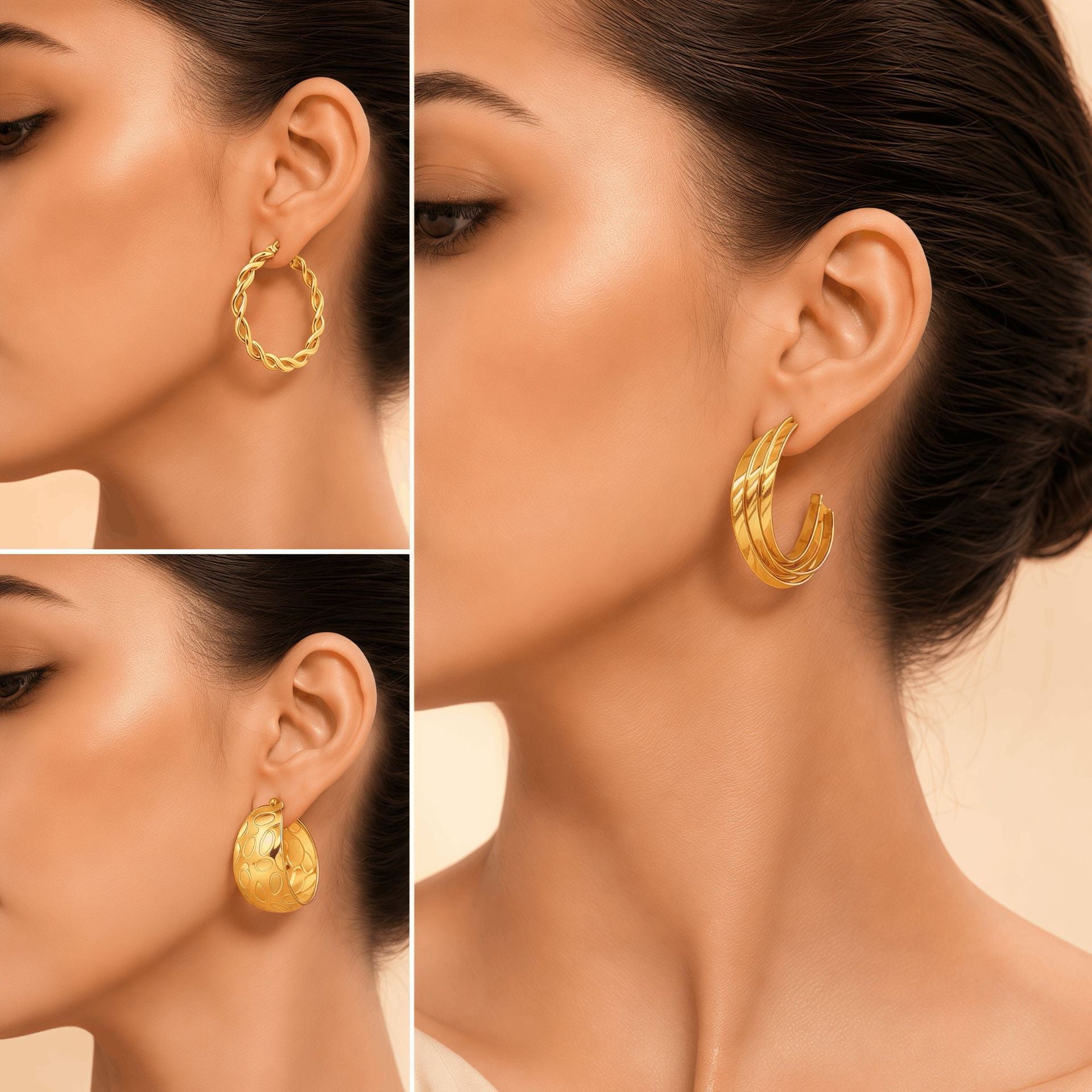 Wholesale Gold Stainless Steel Circle Earrings Wide Chain Design Three Styles Party Wear Jewelry Accessory