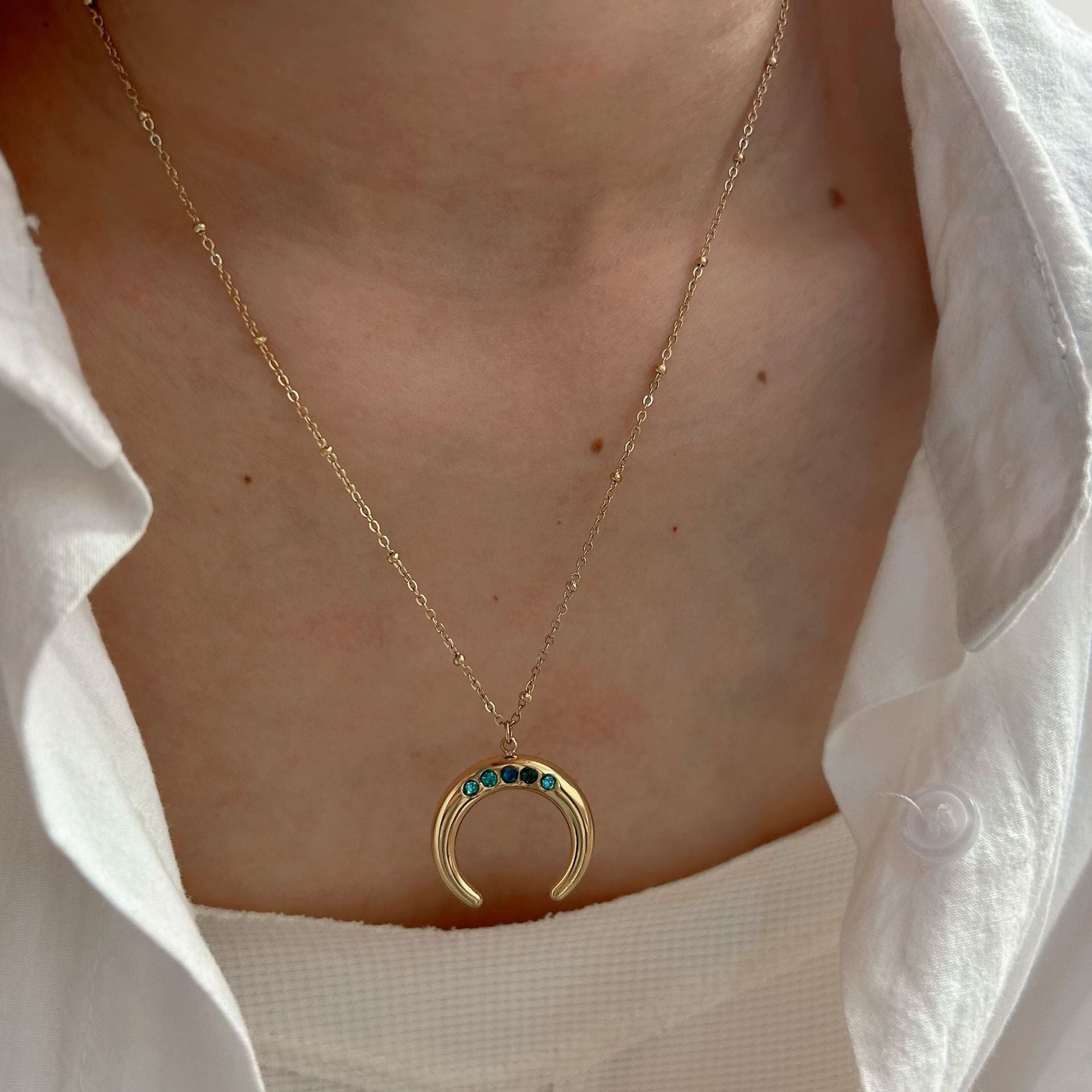 Wholesale Natural stone necklace with diamond moon oil drop sun titanium steel chain