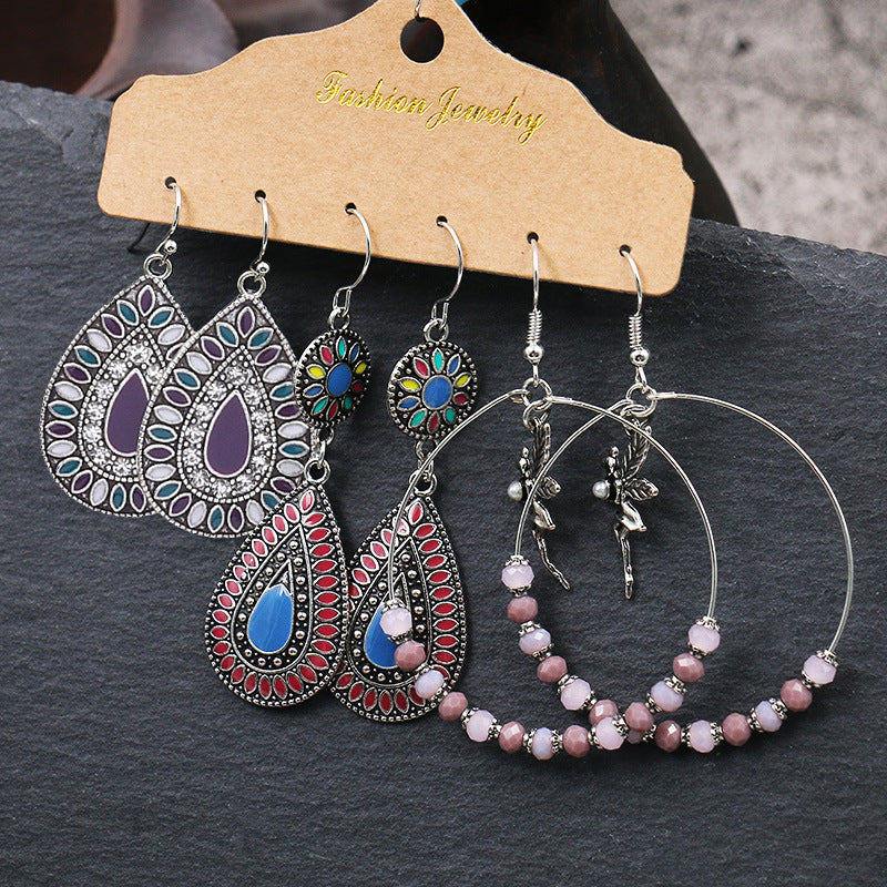Wholesale Retro Oil Drop Earrings Set - Three-Piece Metal Fashion Accessory for Boutique Resale