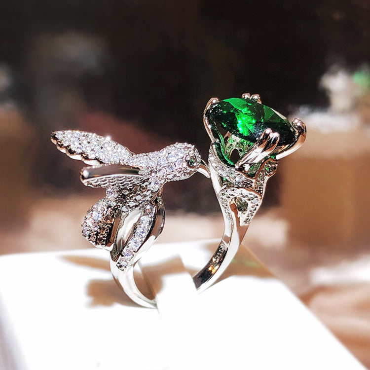 Wholesale  Luxury Aquamarine Hummingbird Adjustable Ring