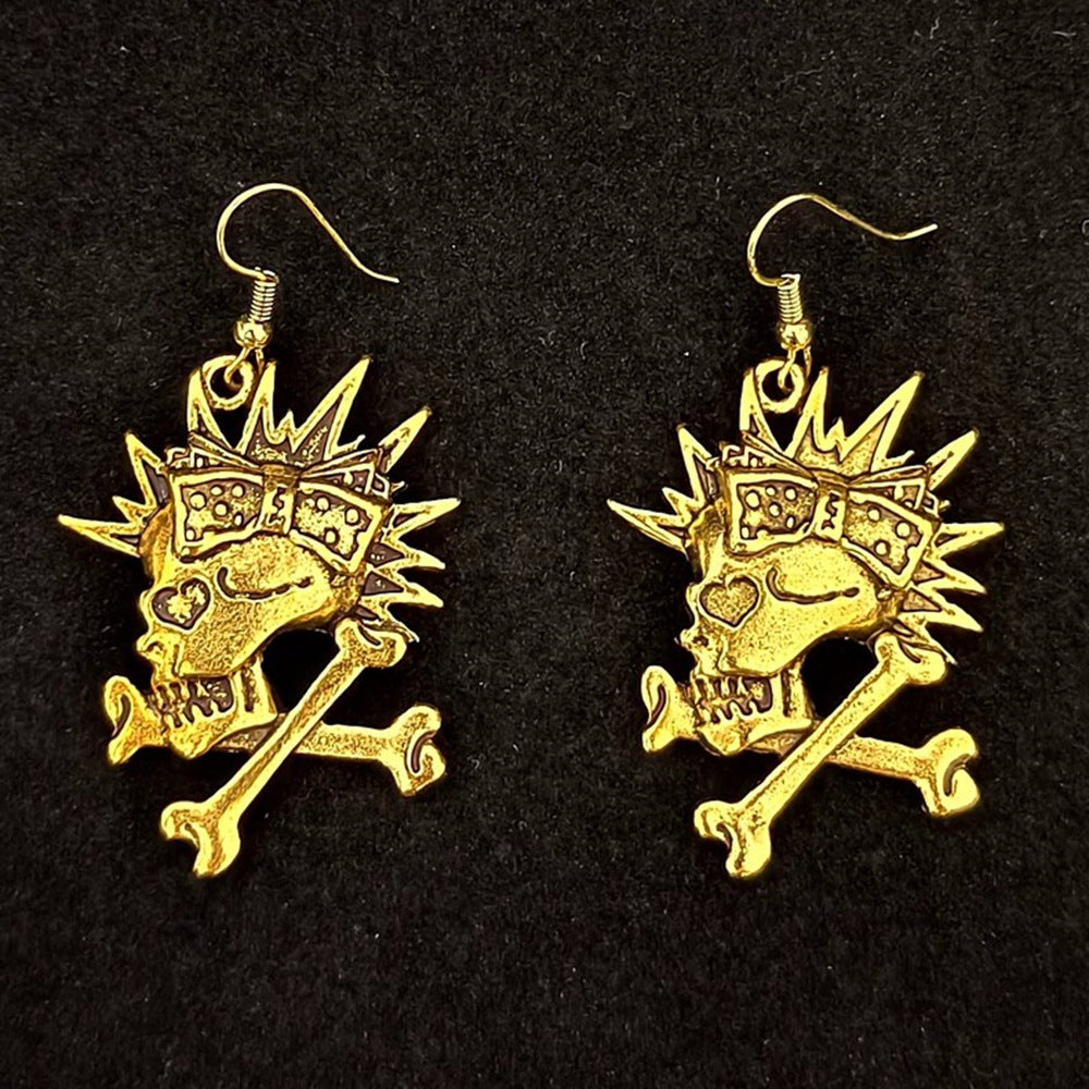 Wholesale Punk Skull Earrings Alloy Antique Gold  Nightclub Jewelry Accessory