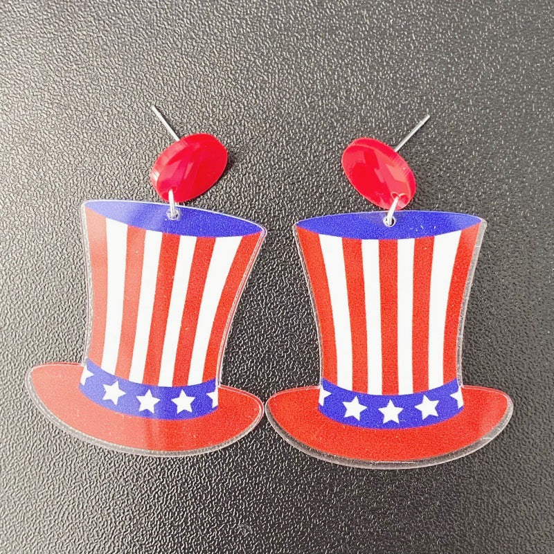 Wholesale American Independence Day Flag Hat Pentagram Flower Acrylic Earrings ACC-ES-XP015