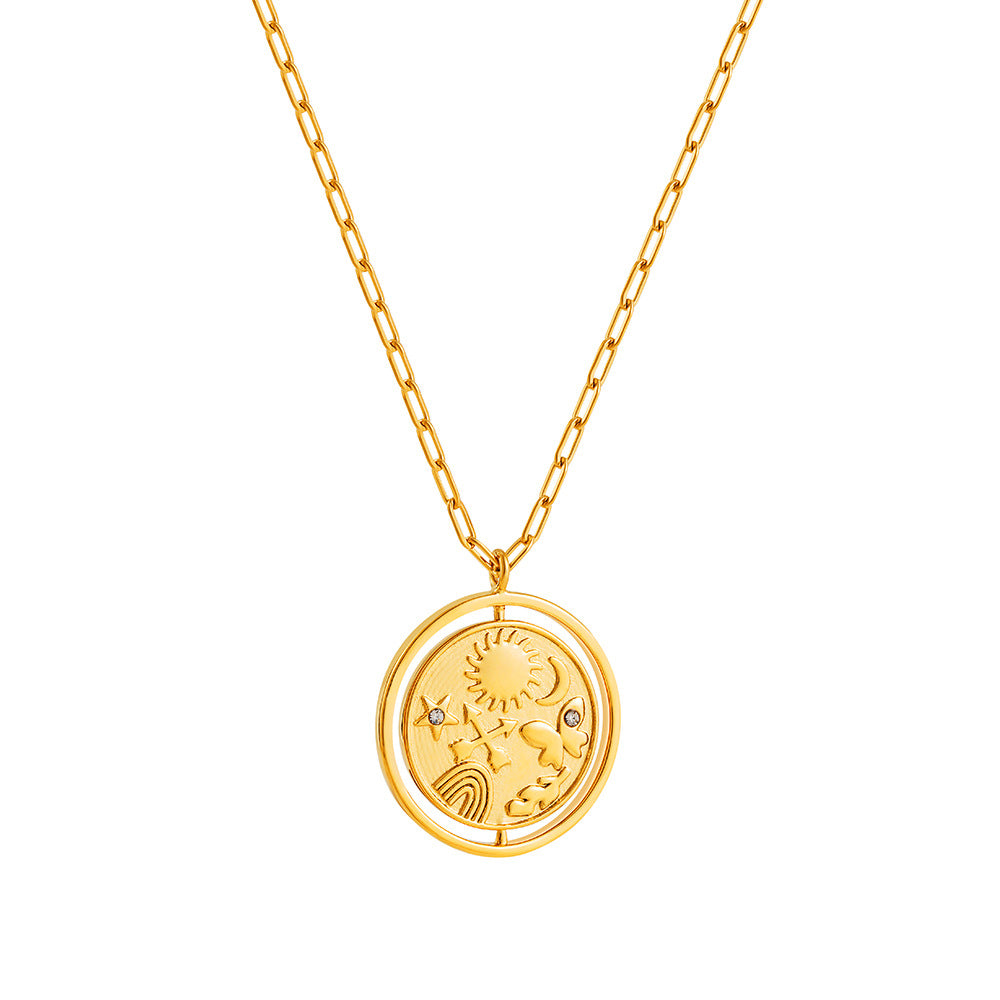 Wholesale  18K gold double-sided flip pendant sun inlaid diamond relief necklace