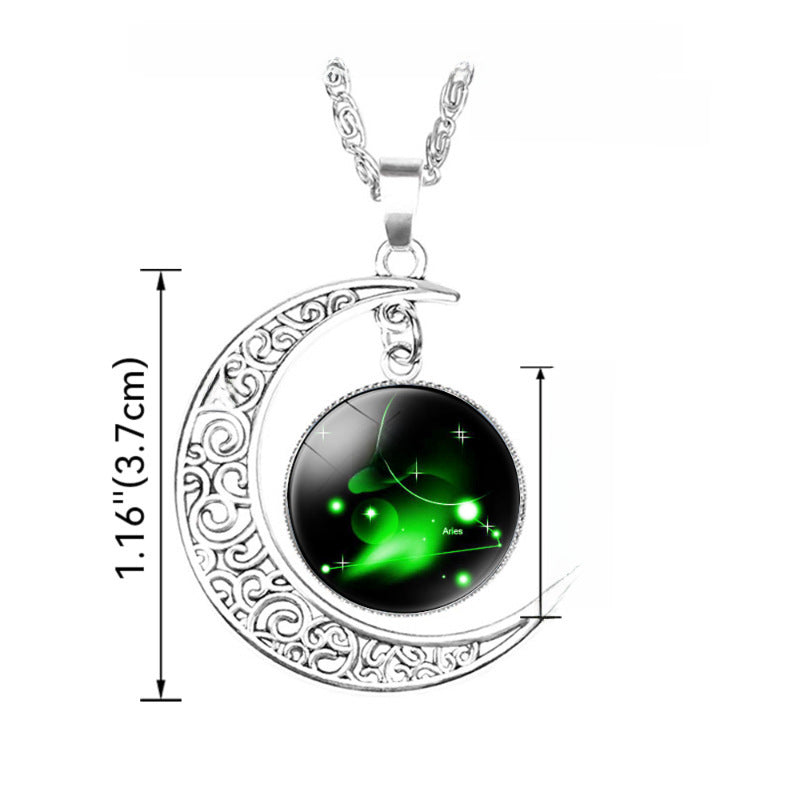 Wholesale  12 Constellation Crescent Moon Necklace