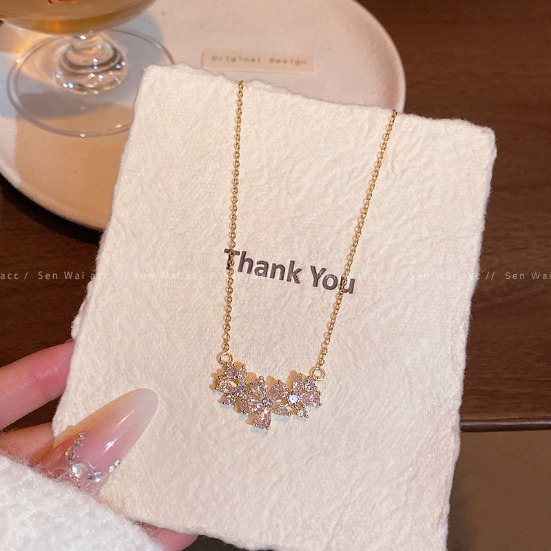 Wholesale Titanium Steel Collarbone Necklace with Zircon and Pearl Pendant