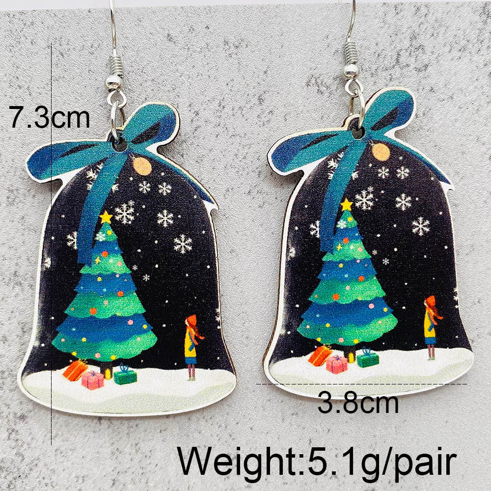 Wholesale Christmas Earrings Cartoon Santa Claus  Christmas Trees Wood Ear Drop Earrings