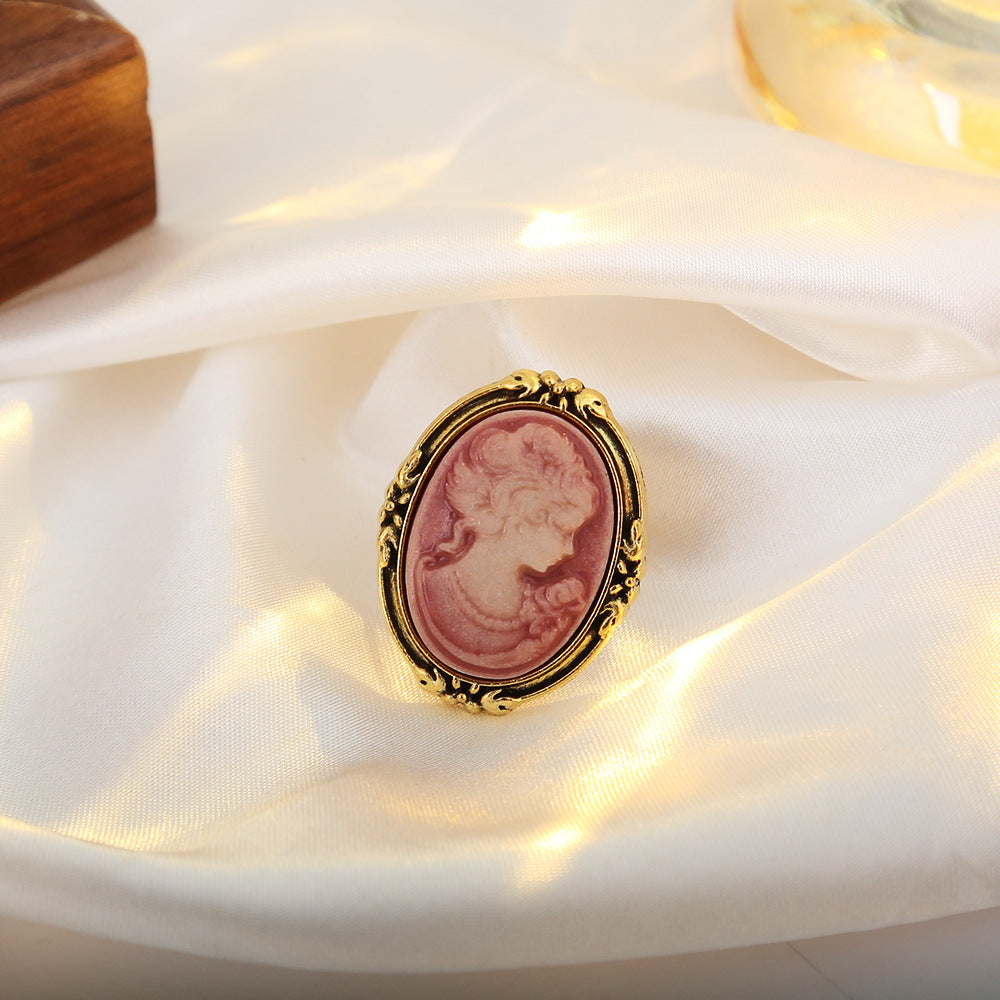 Wholesale Vintage Cameo Oval Portrait Ring Women Retro Court Style Fashion Jewelry Accessory Gift