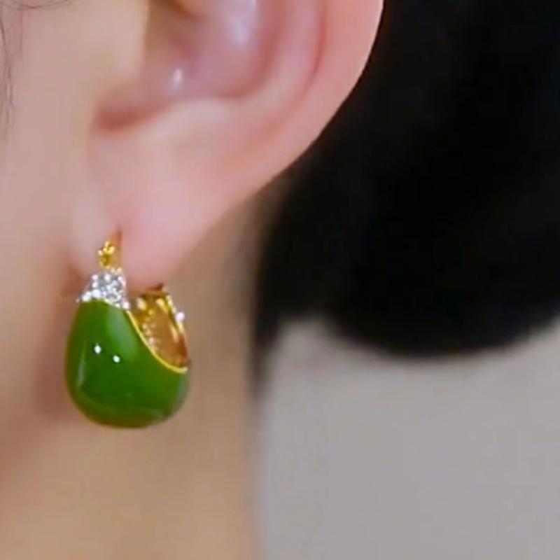 Wholesale s925 silver needle Green drop glaze earrings