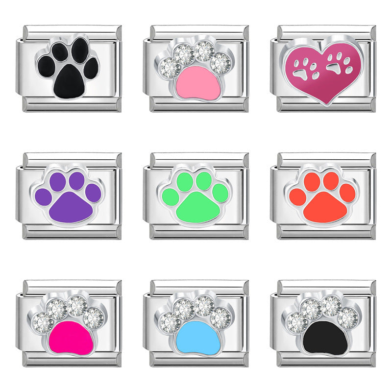 Wholesale Italian Charm Bracelet 9mm DIY Splicing Cat' s Paw Pet Stainless Steel Composable Bracelet