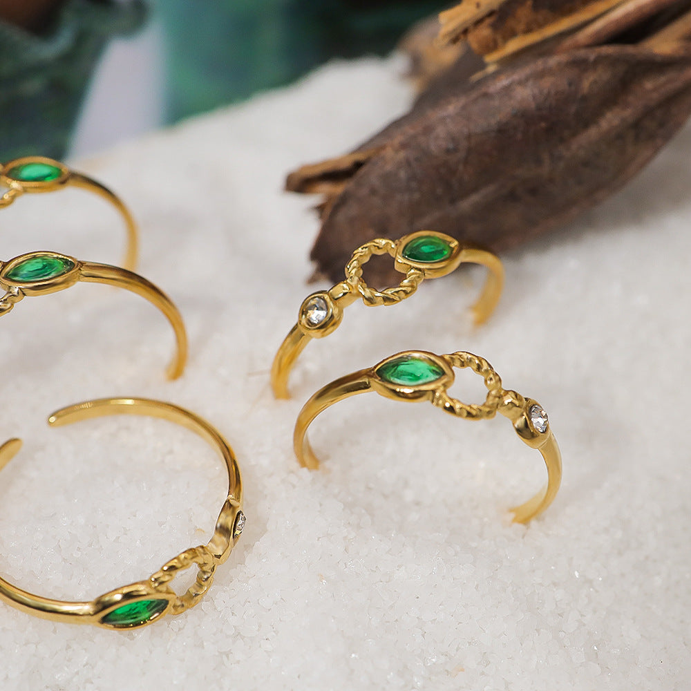 Wholesale zircon titanium steel ring  light luxury all-Match 18K gold plated open ring