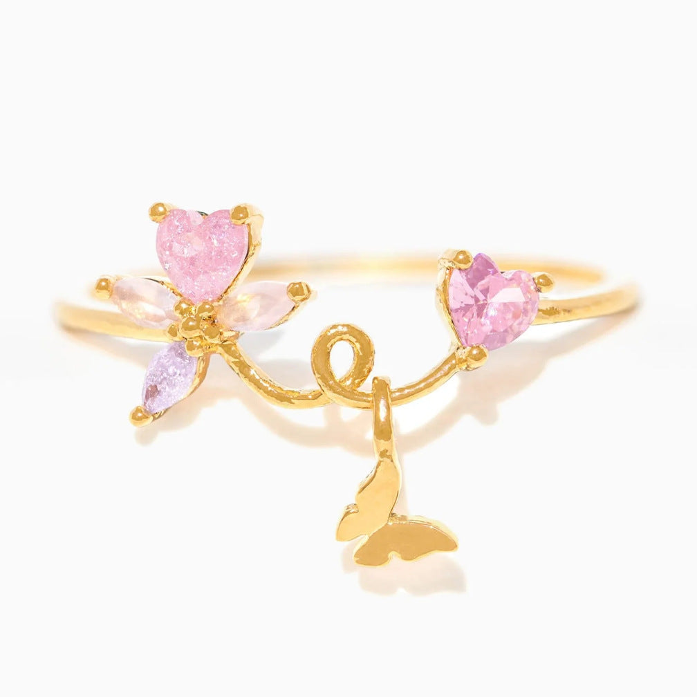 Wholesale  Zircon Moon Star Butterfly Heart-Shaped Opening Adjustable Ring