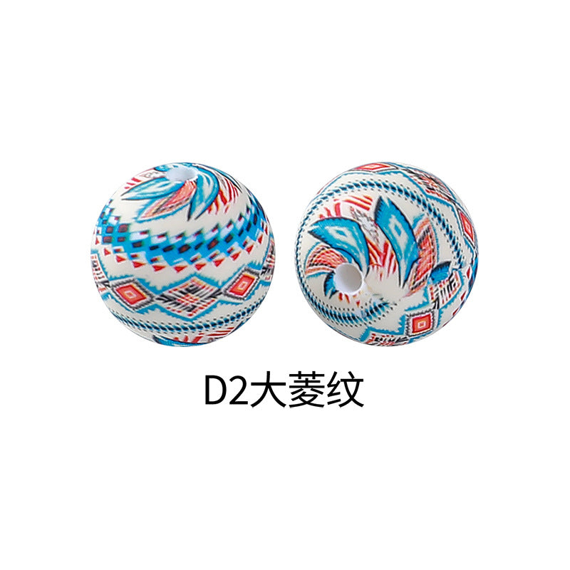 Wholesale 100pcs Western Style Aztec Denim Leopard Print 15mm Silicone Beads DIY Beading Accessories ACC-BDS-RongFa009