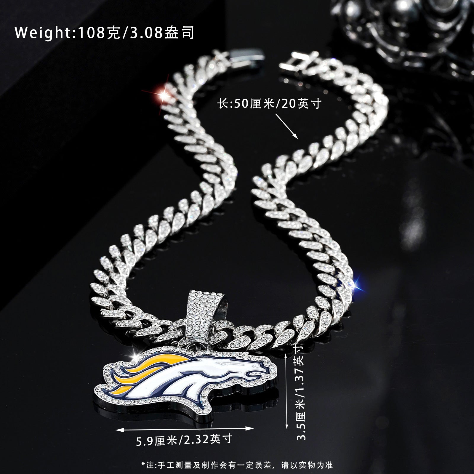 Wholesale Punk hip-hop Cuban chain full diamond animal wolf team pendant necklace