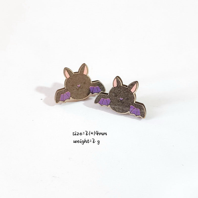Wholesale Halloween Earrings Demon Bat Witch Hat Bat Coffin Pumpkin Ghost Wooden Earrings ACC-ES-XP027