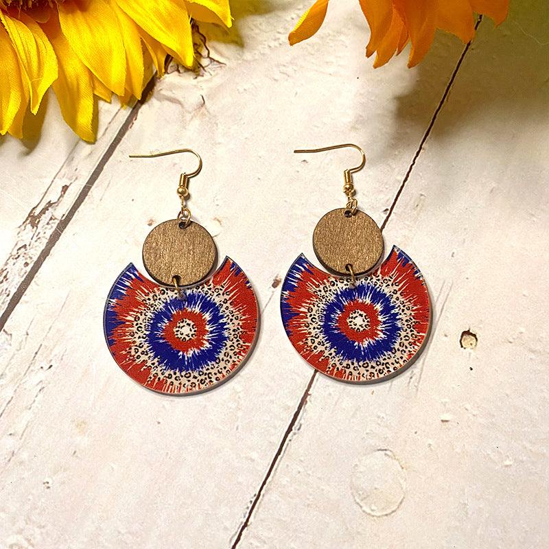 Wholesale Flag Earrings Independence Day Acrylic Wood Stitching Earrings