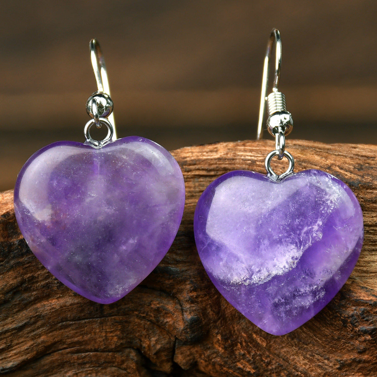 Wholesale Valentine' s Day Natural Stone Heart Pendant Earrings