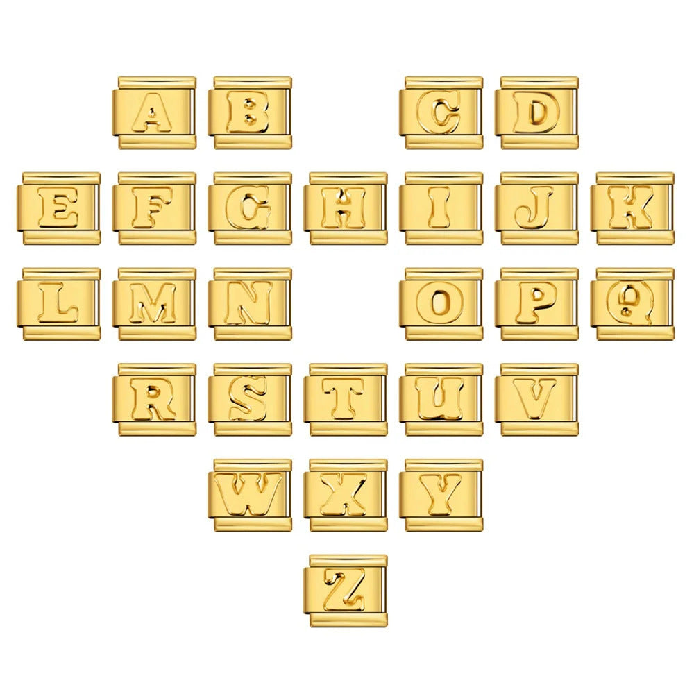Wholesale Gold Plated Stainless Steel Concave Letter Modular Bracelet - DIY Jewelry Accessory for Boutique Resale