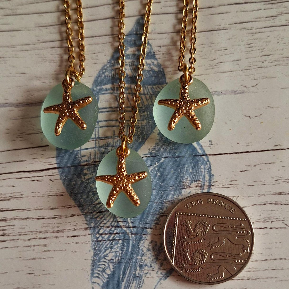 Wholesale  Shell Natural Stone Chalcedony Starfish Stainless Steel Pendant Necklace