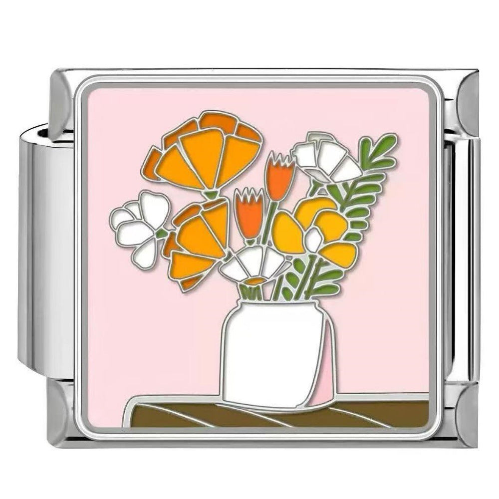 Wholesale DIY modular bracelet with floral pattern,  original design,  Italian Charms Bracelet