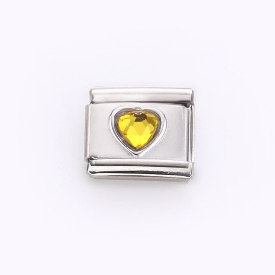 Wholesale 10pcs Italian Charm Bracelet 9mm DIY Splicing Colorful Heart Gem Stainless Steel Composable Bracelet