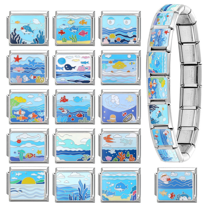 Wholesale 9mm Italian Charm Starter Bracelets DIY Marine Series Stainless Steel Composable Bracelet