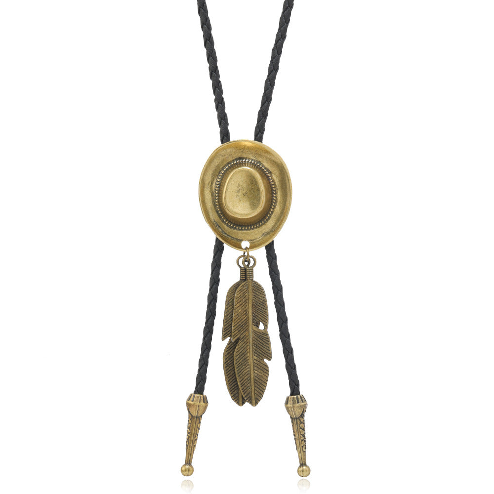 Wholesale  Western cowboy hat feather alloy necklace