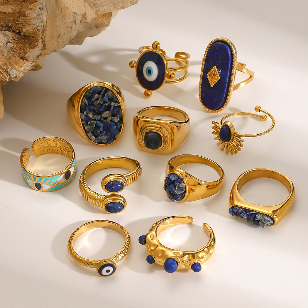 Wholesale Stainless Steel Natural Stone Geometric Ring Fashion Jewelry Accessory Everyday Wear