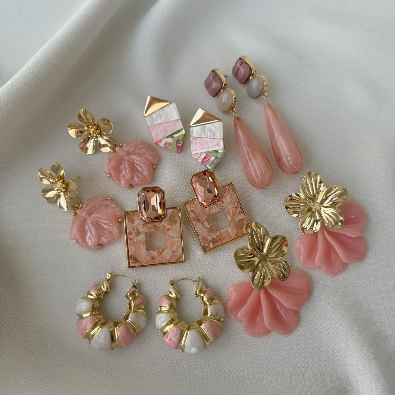 Wholesale Chic Pink Flower Drop Earrings Electroplated Fashion Accessory for Women Gift Boutique Resale
