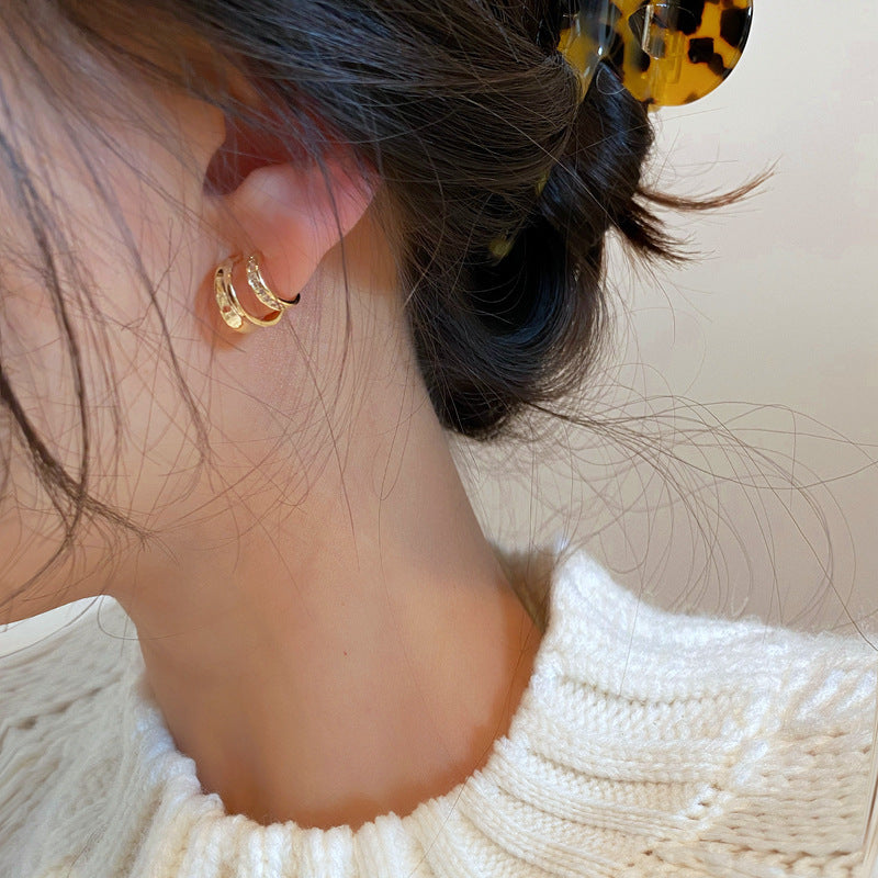 Wholesale C-Shape Double-Layer Earrings for Women - Platinum Plated Simple Modern Half-Circle Design Boutique Resale