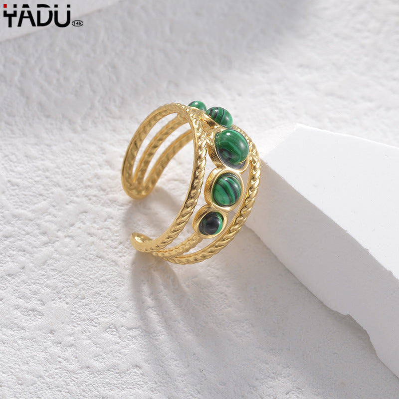 Wholesale 14K Gold Titanium Steel Ring Vintage Inlaid Turquoise Oil Drip Ring ACC-RS-yanc001