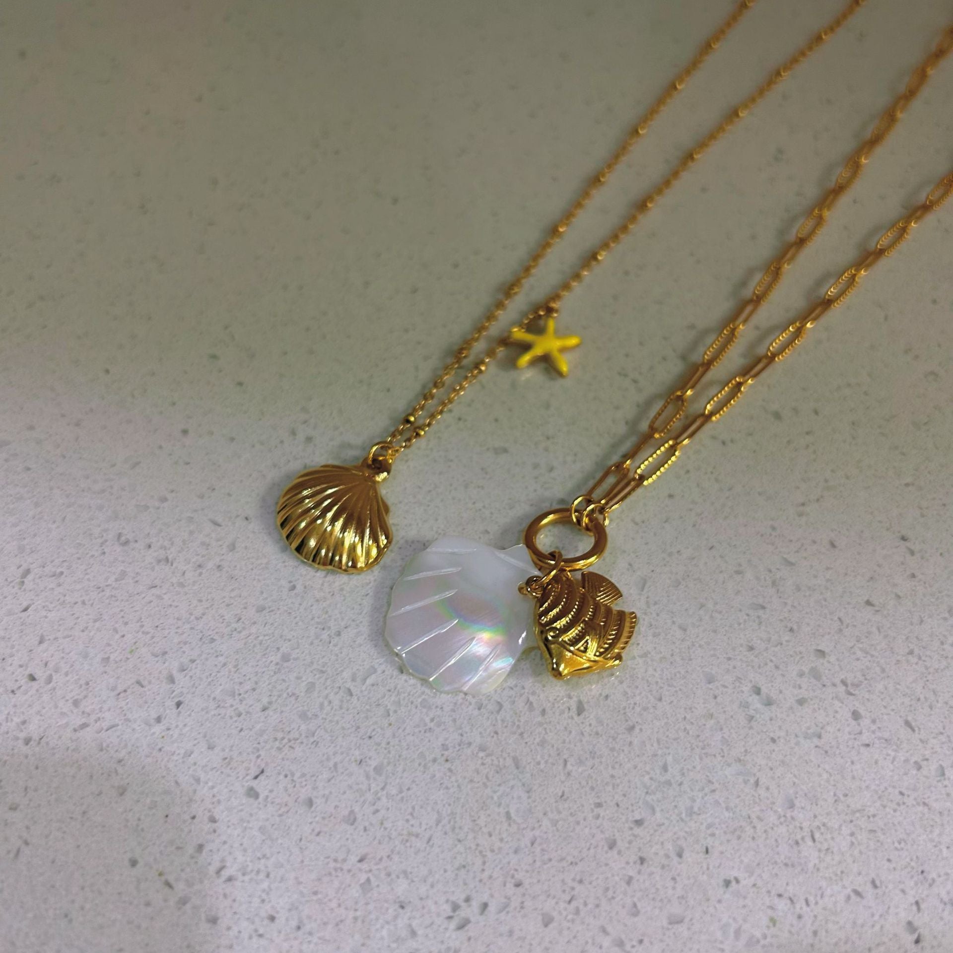 Wholesale marine elements series personality simple starfish turtle color shell pendant stainless steel necklace