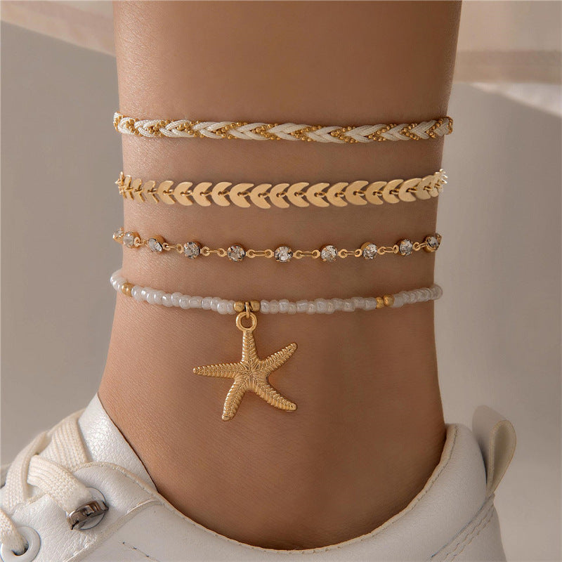Wholesale  Bohemian Ocean Style Starfish Shell Pearl anklet  Bracelet