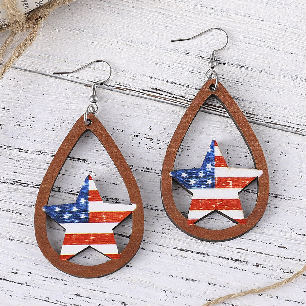 Wholesale American Independence Day Red White Blue Striped Star Five-pointed  Earrings