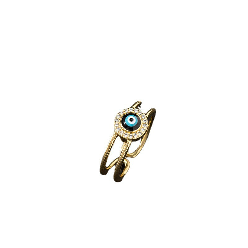 Wholesale Evil Eye Vintage Open Ring Copper Zircon Enamel Ring Fashion Jewelry Accessory For Everyday Wear