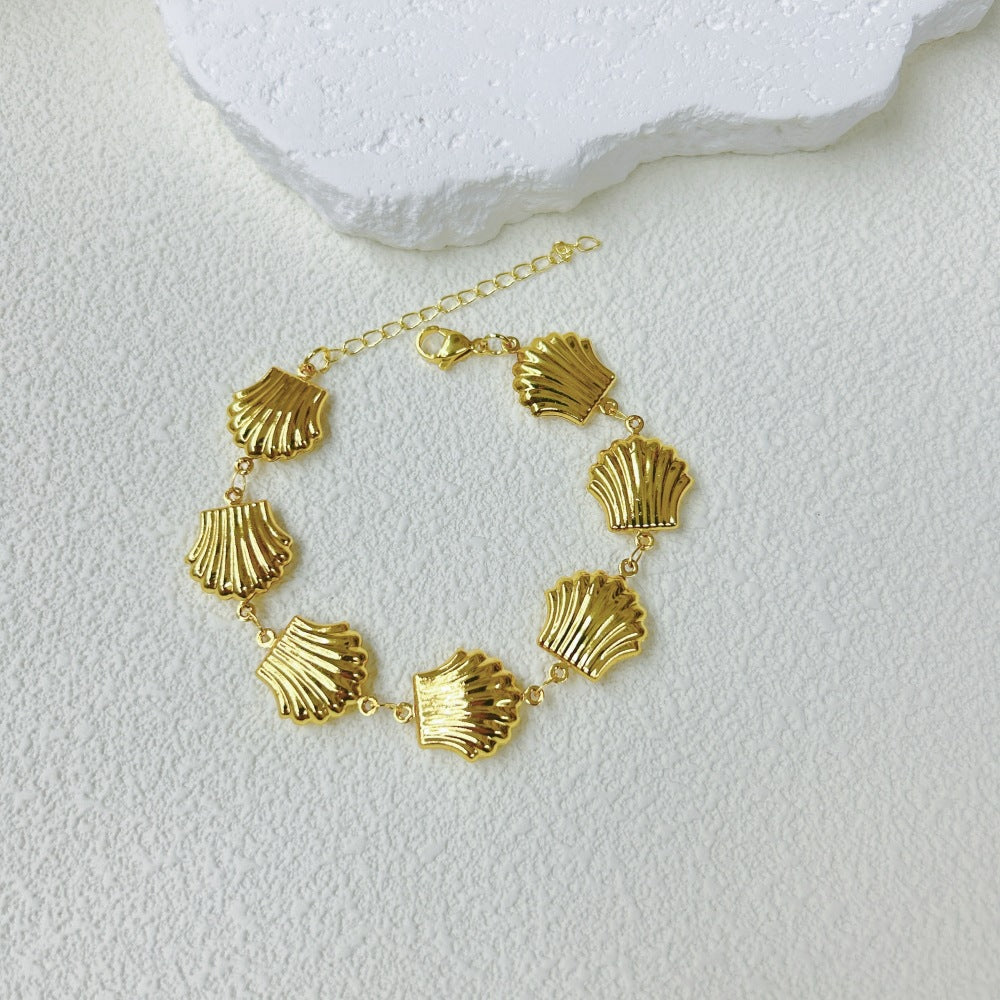 Wholesale  marine series stainless steel three-dimensional hollow shell necklace