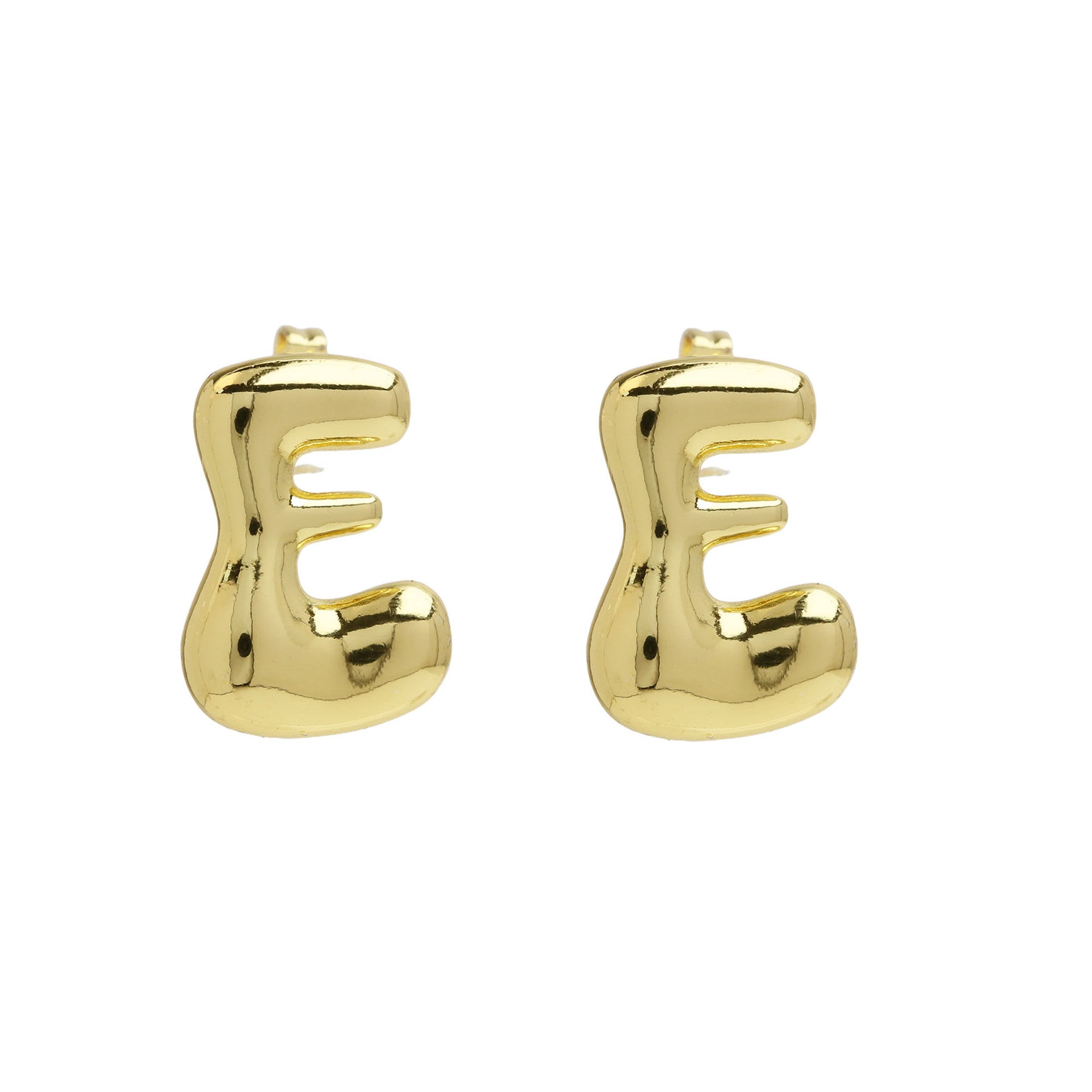 Wholesale  copper plated 18k real gold chubby bubble balloon 26 English letter earrings