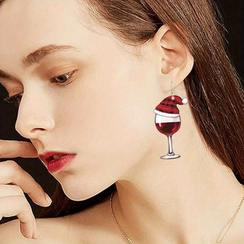 Wholesale Santa Claus hat with wine glass acrylic flat earrings