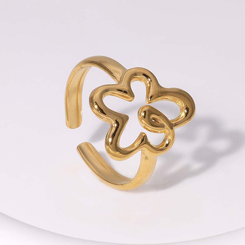 Wholesale Trendy Stainless Steel Flower Open Ring Minimalist Chic Jewelry Accessory For Women Boutique Resale
