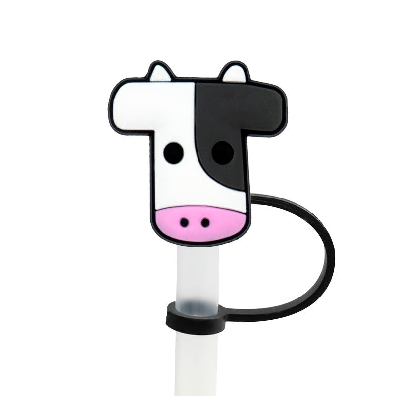 Wholesale 20PCS 8mm Cartoon Cow Silicone Straw Tube Cap Straw Decoration
