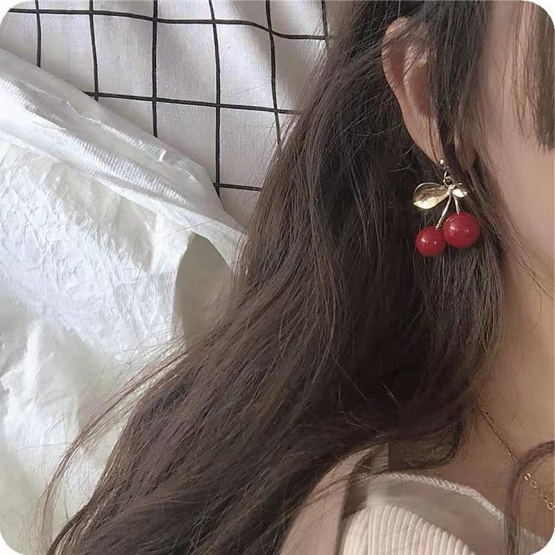 Wholesale  cherry red cute silver needle  alloy earrings