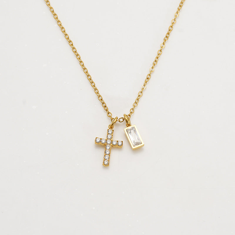 Wholesale Stainless steel December birthstone cross necklace