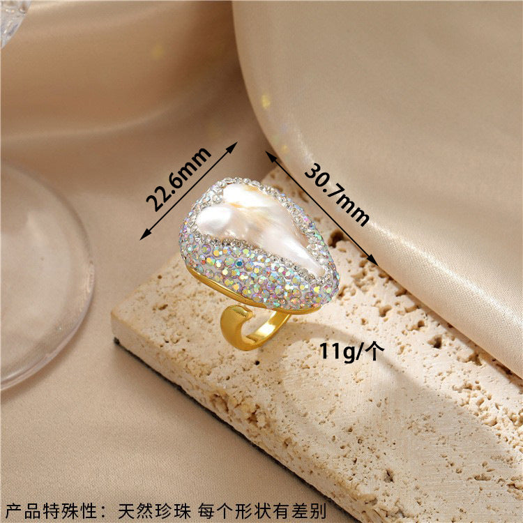 Wholesale  baroque pearl glitter ring  open ring